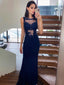 Mermaid Lace Sleeveless Long Evening Prom Dresses, Cheap Prom Dresses, PY025