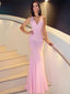 Mermaid Pink Lace Sleeveless Evening Prom Dresses, Long Prom Dresses, PY019