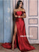 Sheath Straps One-shoulder Long Red Prom Dresses With Split, PD0581