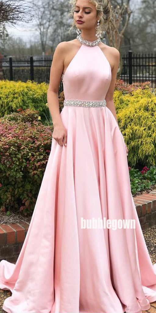 Beautiful Pink Halter Long Prom Dresses FP1180