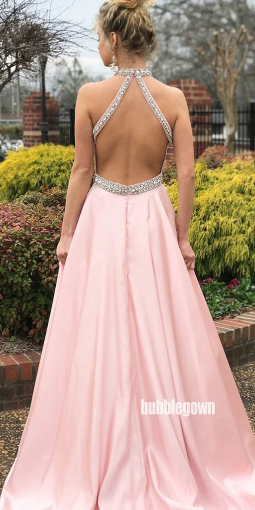 Beautiful Pink Halter Long Prom Dresses FP1180