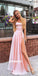 Elegant A-line Pink Split Side Long Prom Dresses LPD007