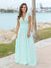 Mint Green V-neck Backless Cap Sleeves Chiffon Bridesmaid Dresses, BD0562