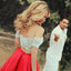 Two-pieces Off-shoulder Lace Top Red Satin Homecoming Dresses, HD0505