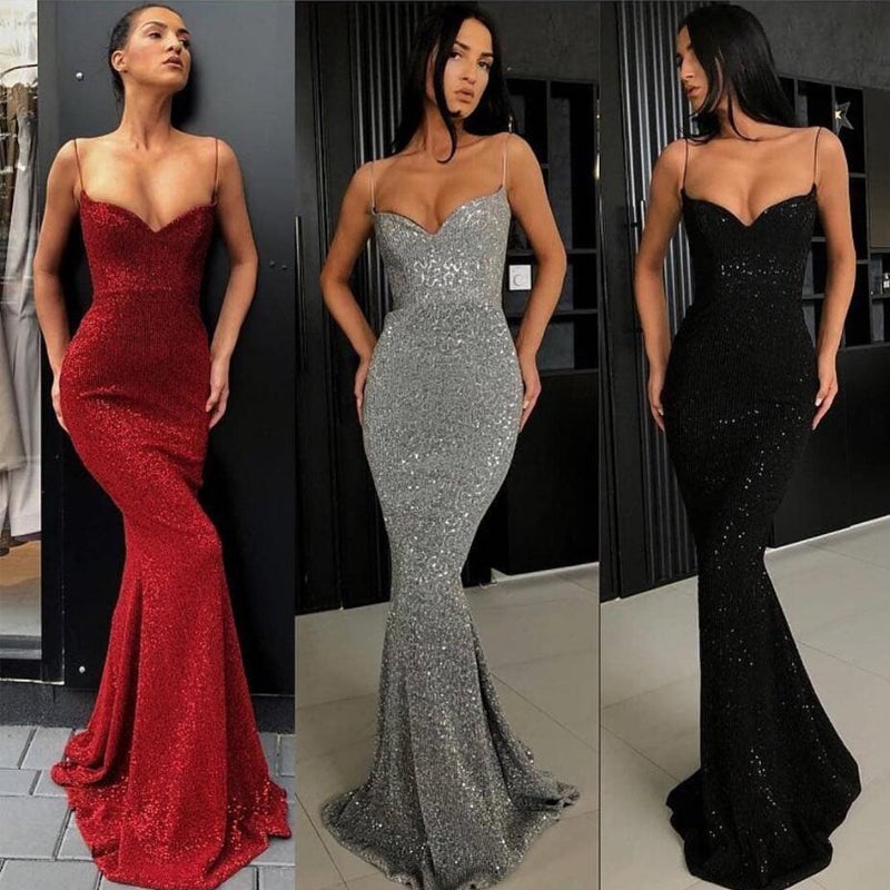 Spaghetti Strap Mermaid Sexy Popular Long Evening Prom Dresses, WP019