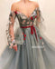 Off the Shoulder Long Sleeves A Line Tulle Long Prom Dresses SPE152