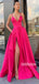 A-line Spaghetti Strap Side Slit Long Bridesmaid Prom Dresses GDW110