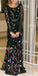 Black Long Sleeves V Back Gorgeous Embroidery Long Evening Prom Dress, BGP047