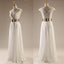 Cap Sleeves White Beading Long Side Slit Party Evening Prom Dresses, BG51239