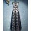Black Tulle Applique Lace Up Back Formal Cheap Long Prom Dresses, BGP006