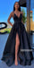 A-line Spaghetti Strap Side Slit Long Bridesmaid Prom Dresses GDW110