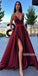 A-line Spaghetti Strap Side Slit Long Bridesmaid Prom Dresses GDW110