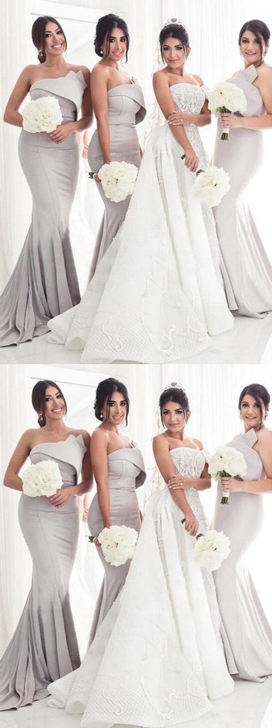 Mermaid Strapless Sleeveless Long Grey Bridesmaid Dresses, BD0567