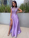 Beaded Side Slit Cap Sleeves Long Prom Dresses, Cheap Evening Prom Dresses, PY017