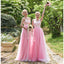 A-line V-Neck Pink Sleeveless Applique Tulle Bridesmaid Dresses, BD0559-1