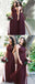 A-line Floor-length Burgundy Sleeveless Tulle Bridesmaid Dresses, BD0556