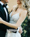 A-line Spaghetti Strap Applique Lace Bridal Long Wedding Dresses, BGH010