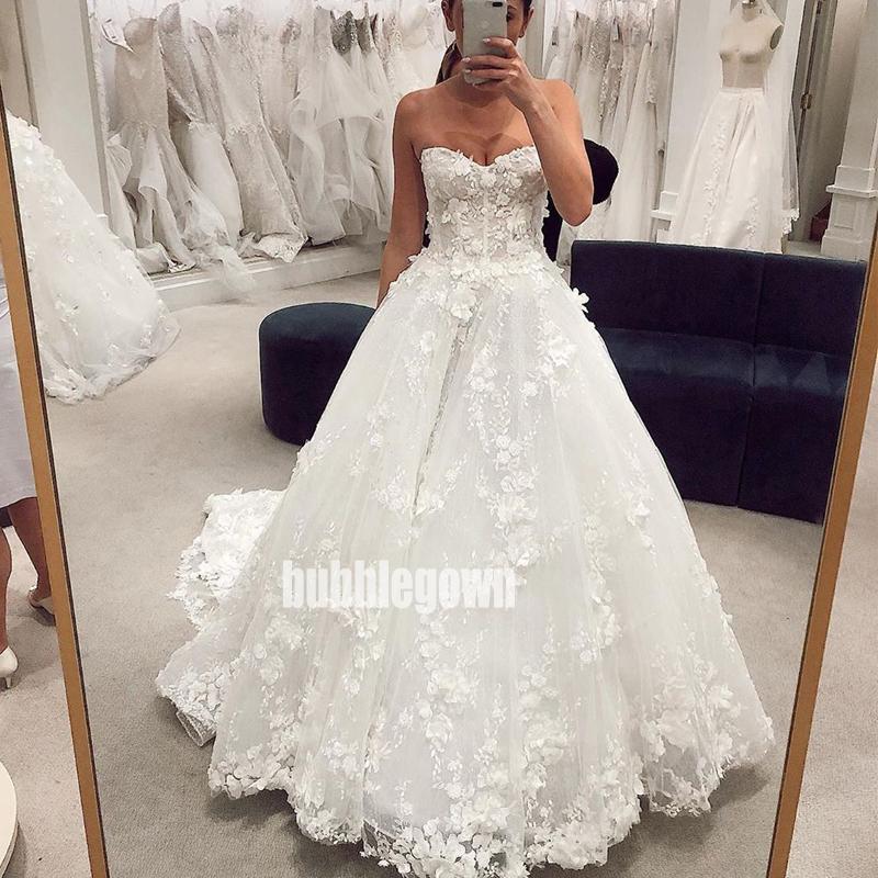 Elegant Sweetheart Floral Prints Lace Long Wedding Dresses, BGH028