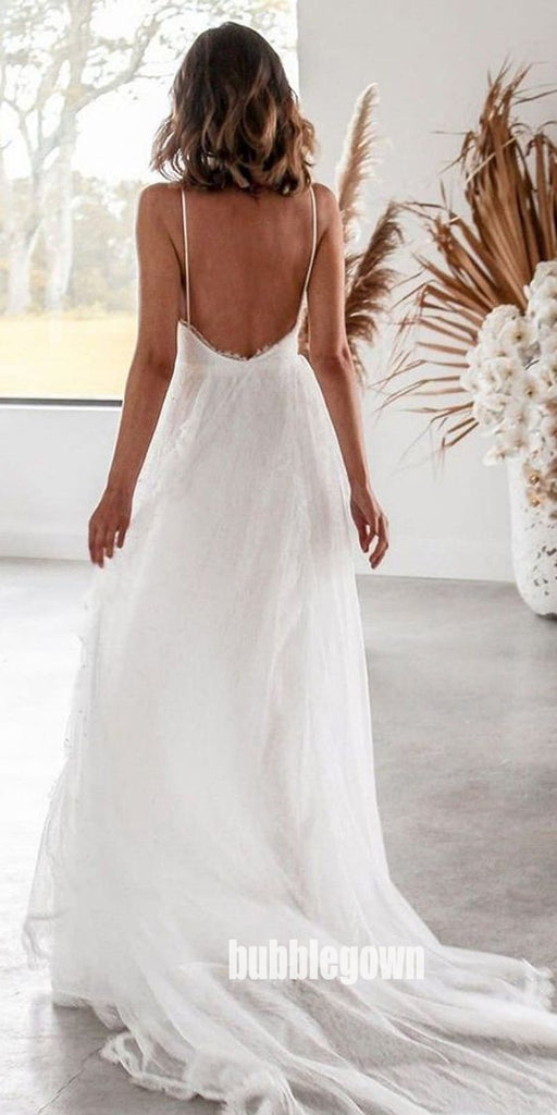 Elegant Spaghetti Strap Open-back Dream Wedding Dresses, BGH062