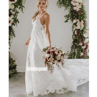 Sexy V-neck Open-back Dream Long Wedding Dresses, BGH064