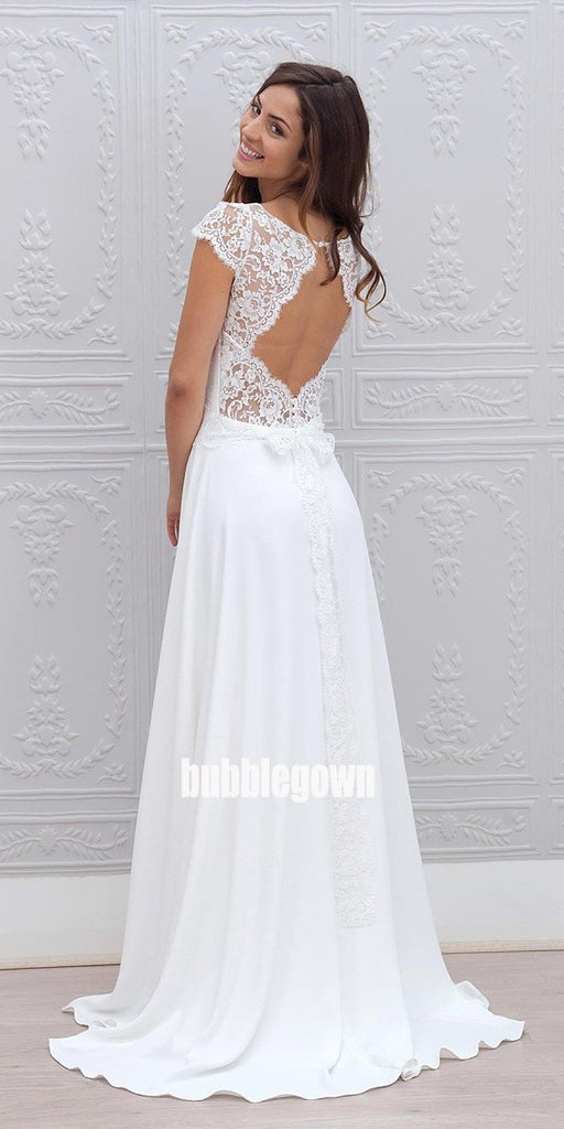 Unique Short Sleeves Open-back Dream Long Wedding Dresses, BGH065