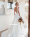 Elegant White V-neck Open Back Long Wedding Dresses, PWD008