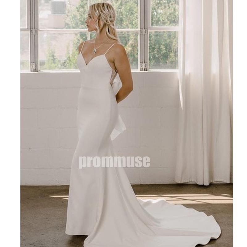 Simple Spaghetti Strap Mermaid  Long Wedding Dresses, PWD011