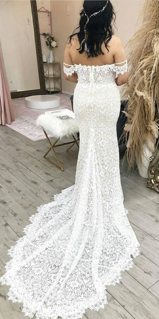 Sexy Off-shoulder Lace Long Wedding Dresses, BGH077