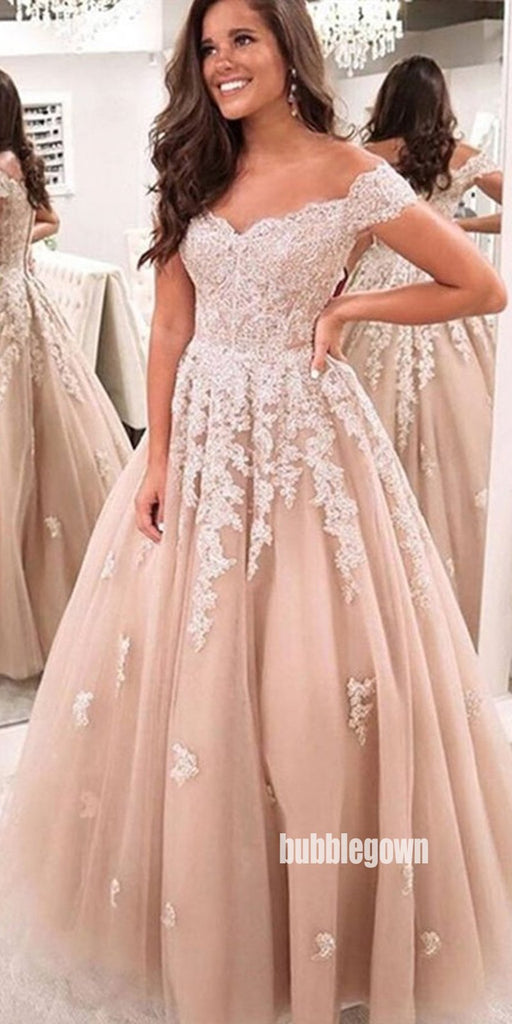 Off the Shoulder Champagne Lace Wedding Dresses, BGH095