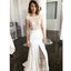 Cap Sleeves Unique Lace Formal Sexy Split Long Wedding Prom Dresses, BGP038