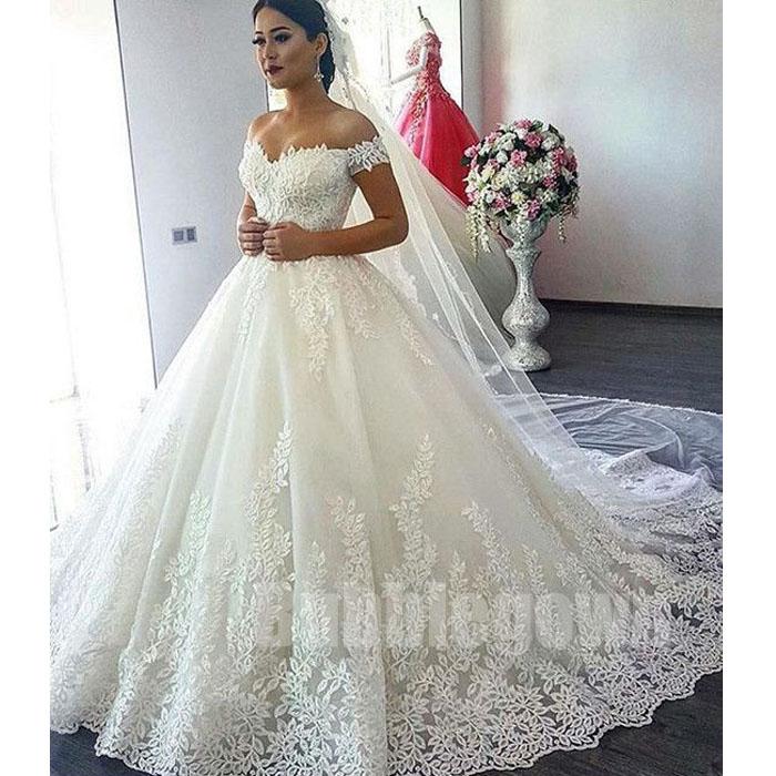 Charming Affordable Off the Shoulder Long Wedding Dresses, BGW003 - Bubble Gown
