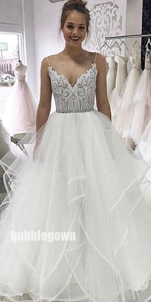 Popular Spaghetti Strap Lace Inexpensive Bridal Long Wedding Dresses, BGP262
