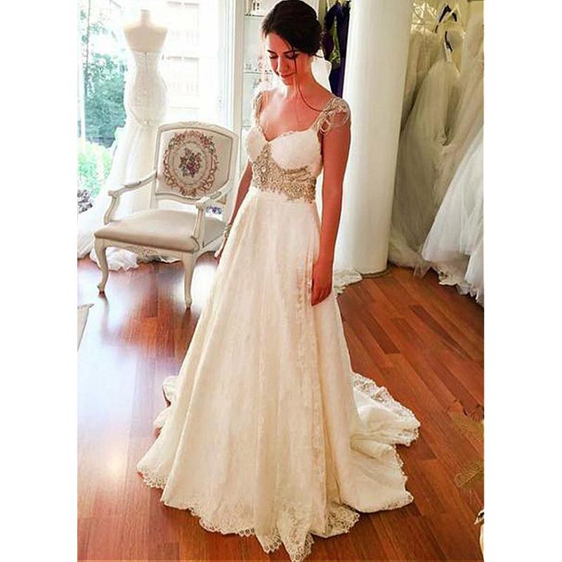 A Line Cheap Lace Sweetheart Long Bridal Beach Wedding Dresses, BGP259 - Bubble Gown