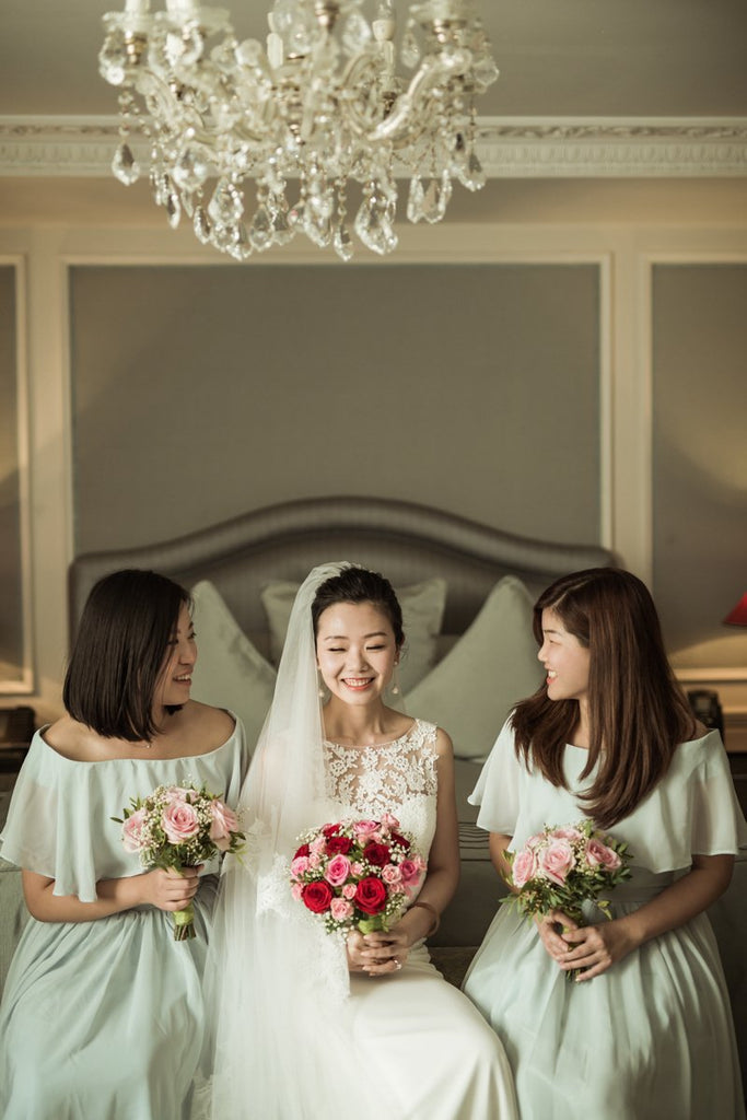 A-line Off-shoulder Floor-length Lace-up Back Long Chiffon Bridesmaid Dresses, BD0608