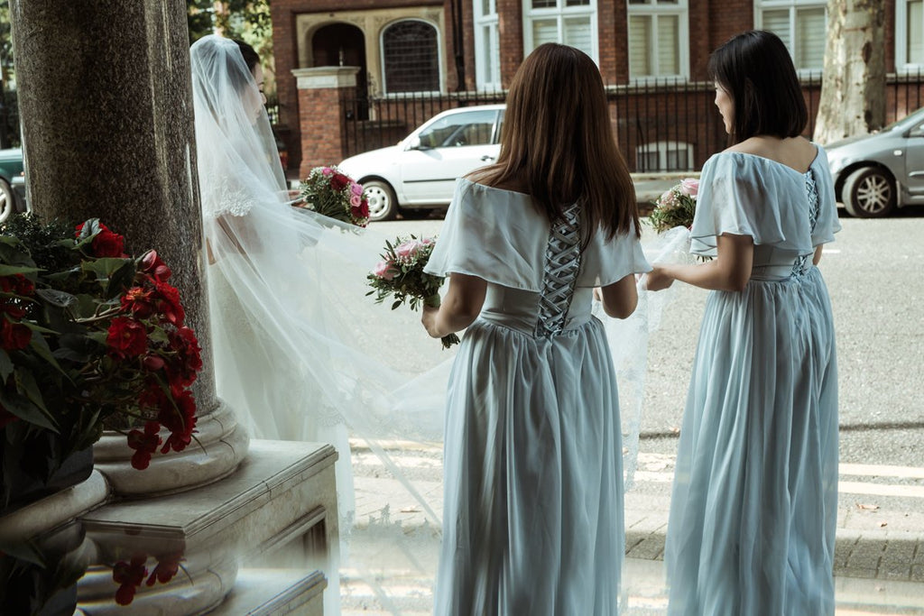 A-line Off-shoulder Floor-length Lace-up Back Long Chiffon Bridesmaid Dresses, BD0608